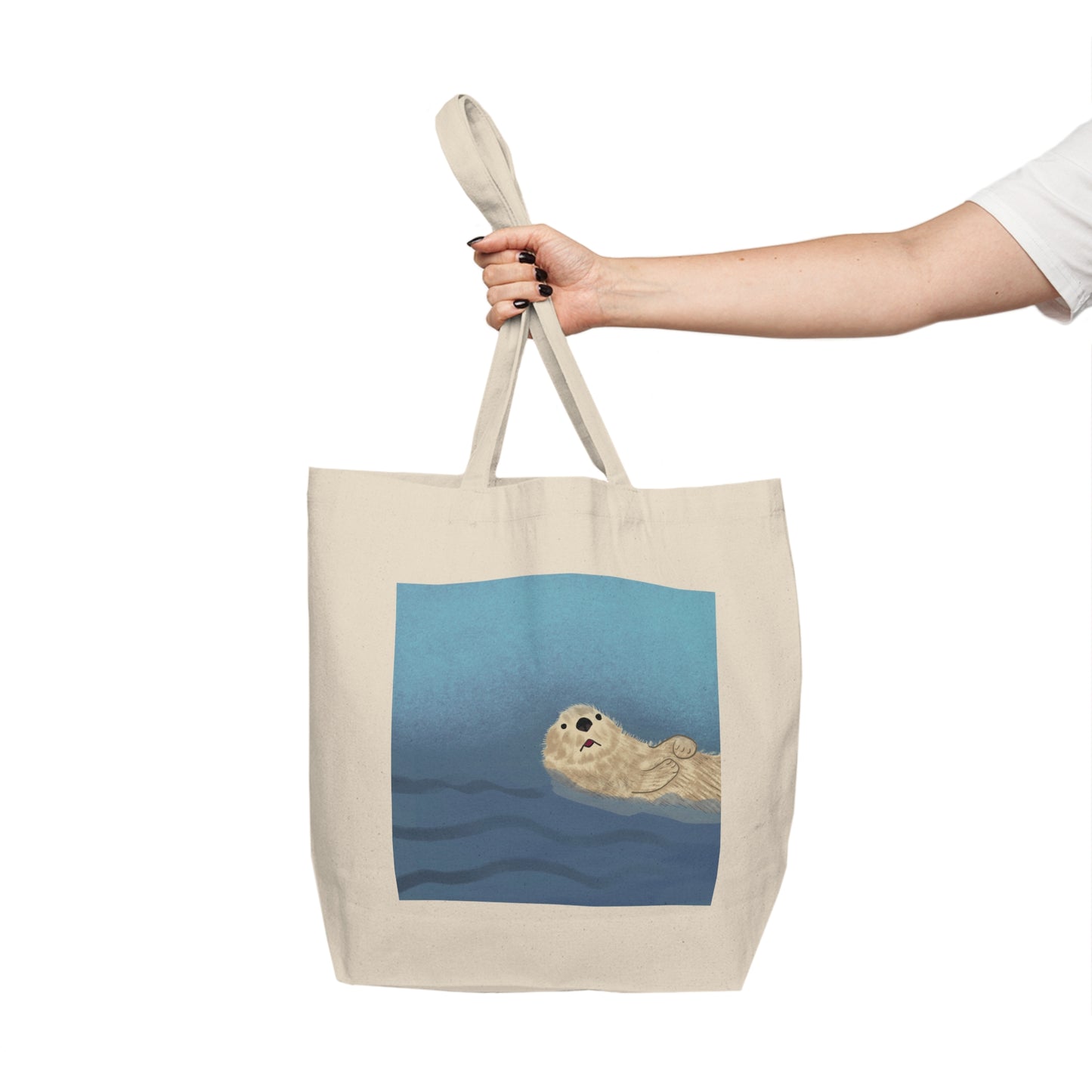 Tote Bag, Floating Otter Design, Natural Cotton Canvas, 18" x 16"