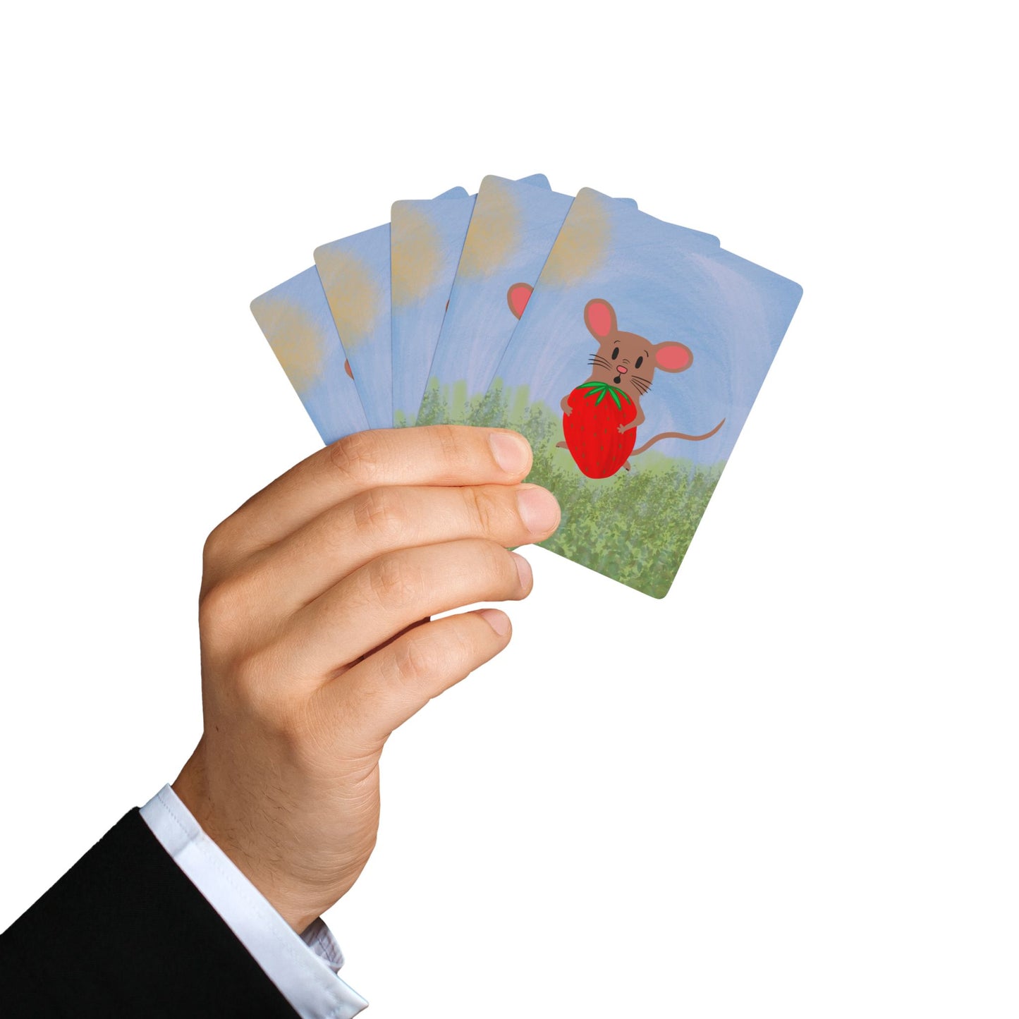 Playing Cards, Mocha Mouse Lifting Strawberry Design, 1 Deck of Standard Cards, Family Fun
