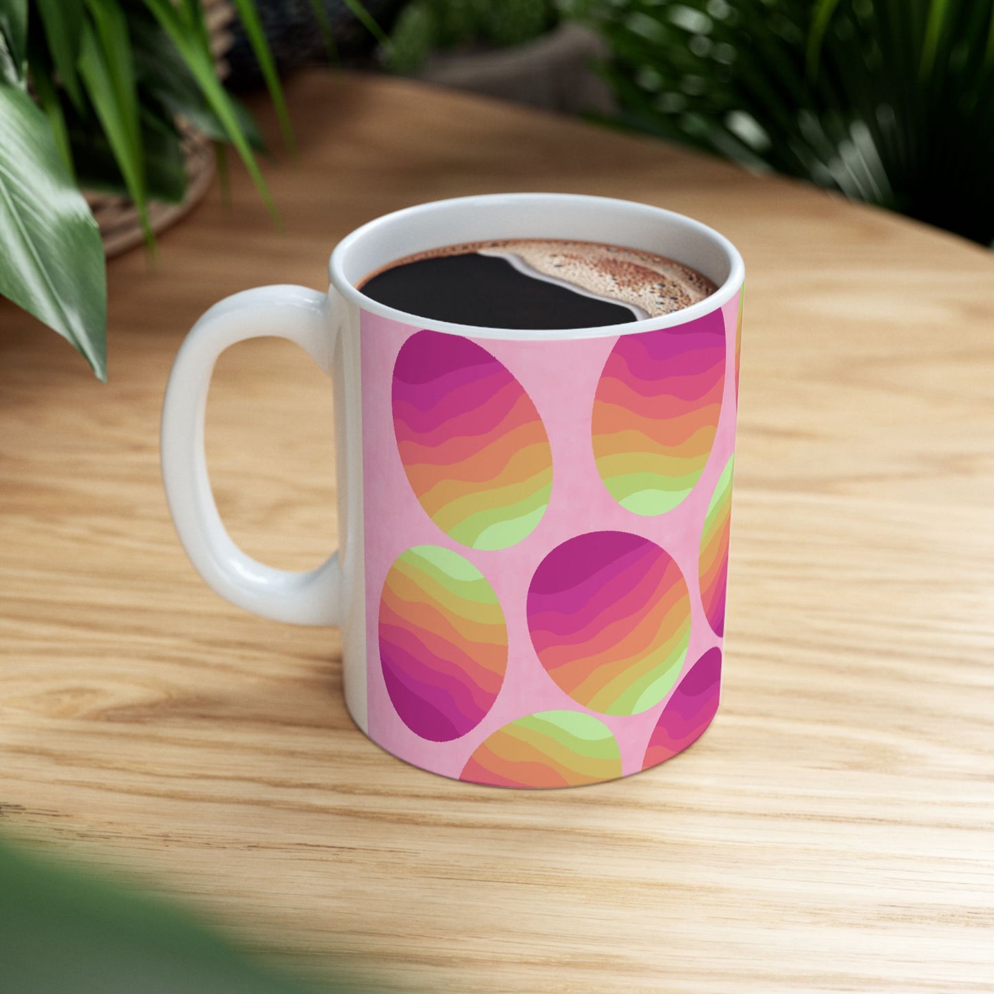 Mug, Colorful Easter Egg Springtime Design, Two Size Choices, 11 Ounce or 15 Ounce