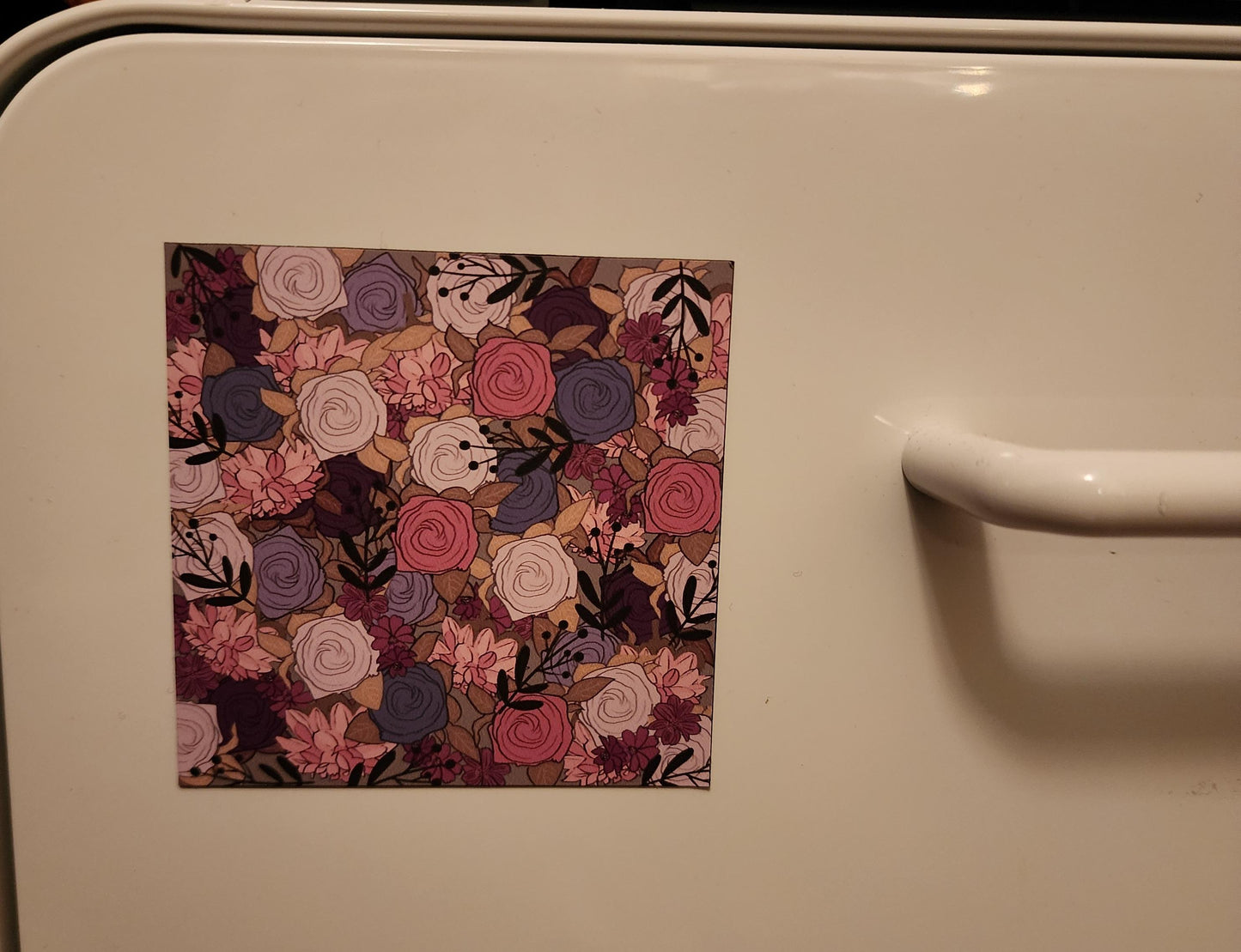 Magnet, Pink Floral, 3 Inch Square, Flat