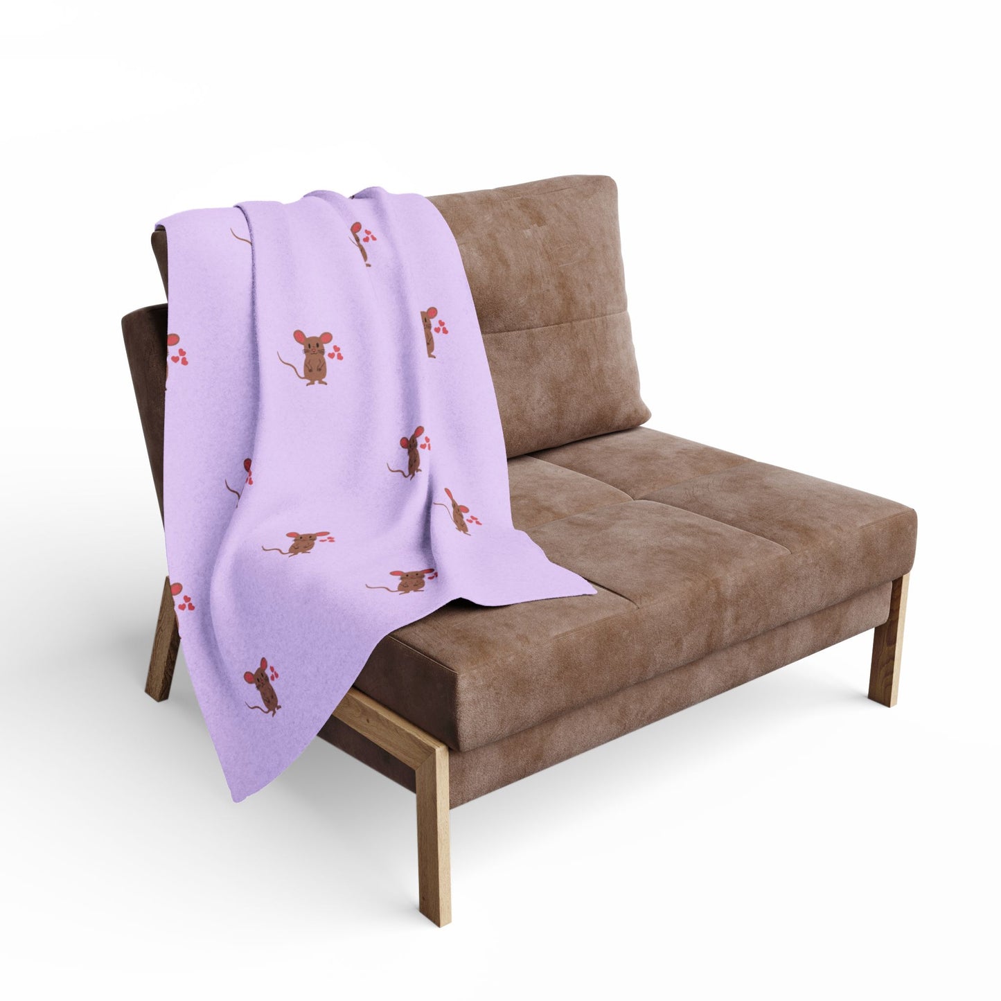 Blanket Fleece With Charming Mocha Mouse Design, 2 Sizes, Blanket or Throw