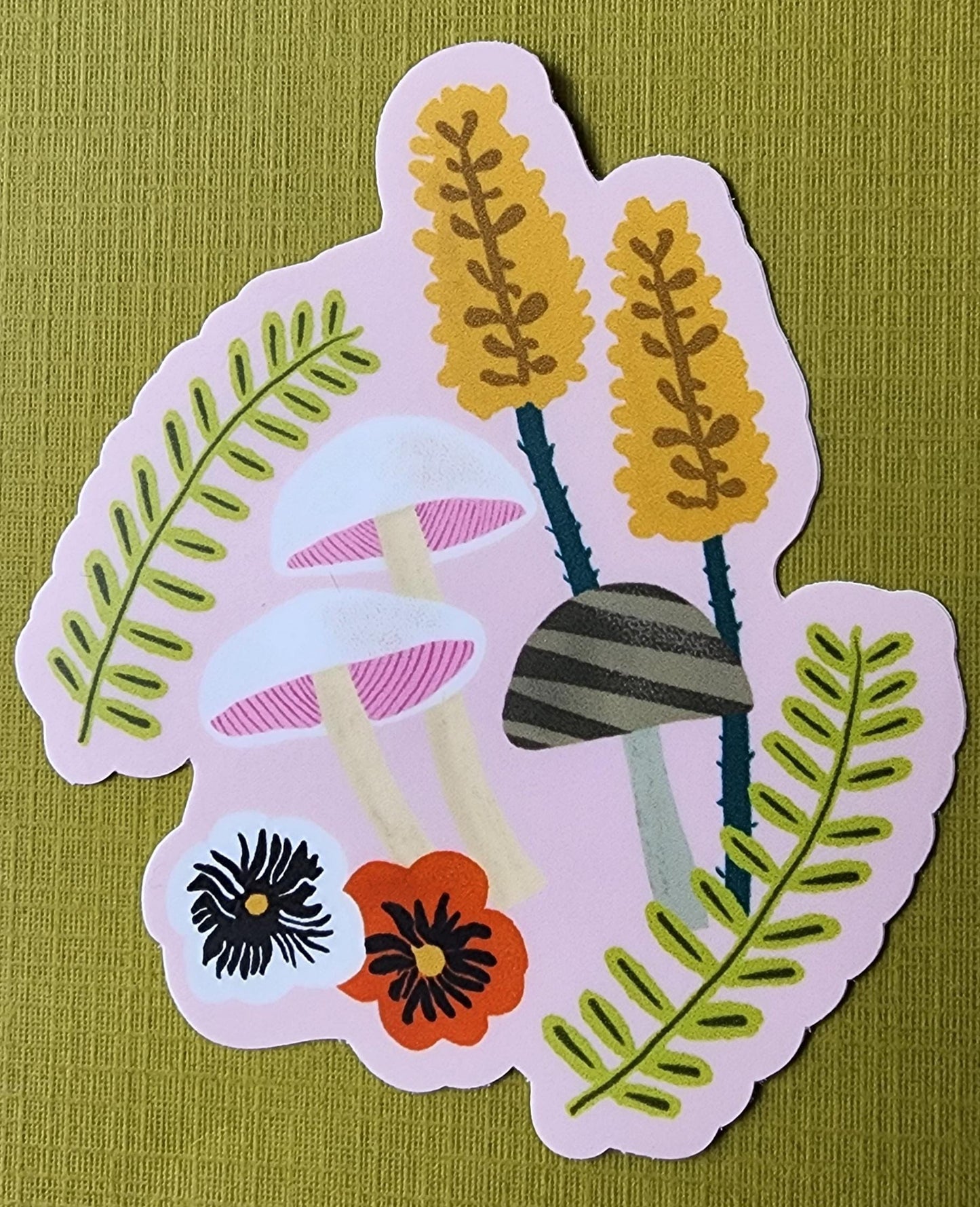 Sticker, Mushroom Garden Design, 3 Color Choices, Vinyl, Die-Cut, 3 Inch