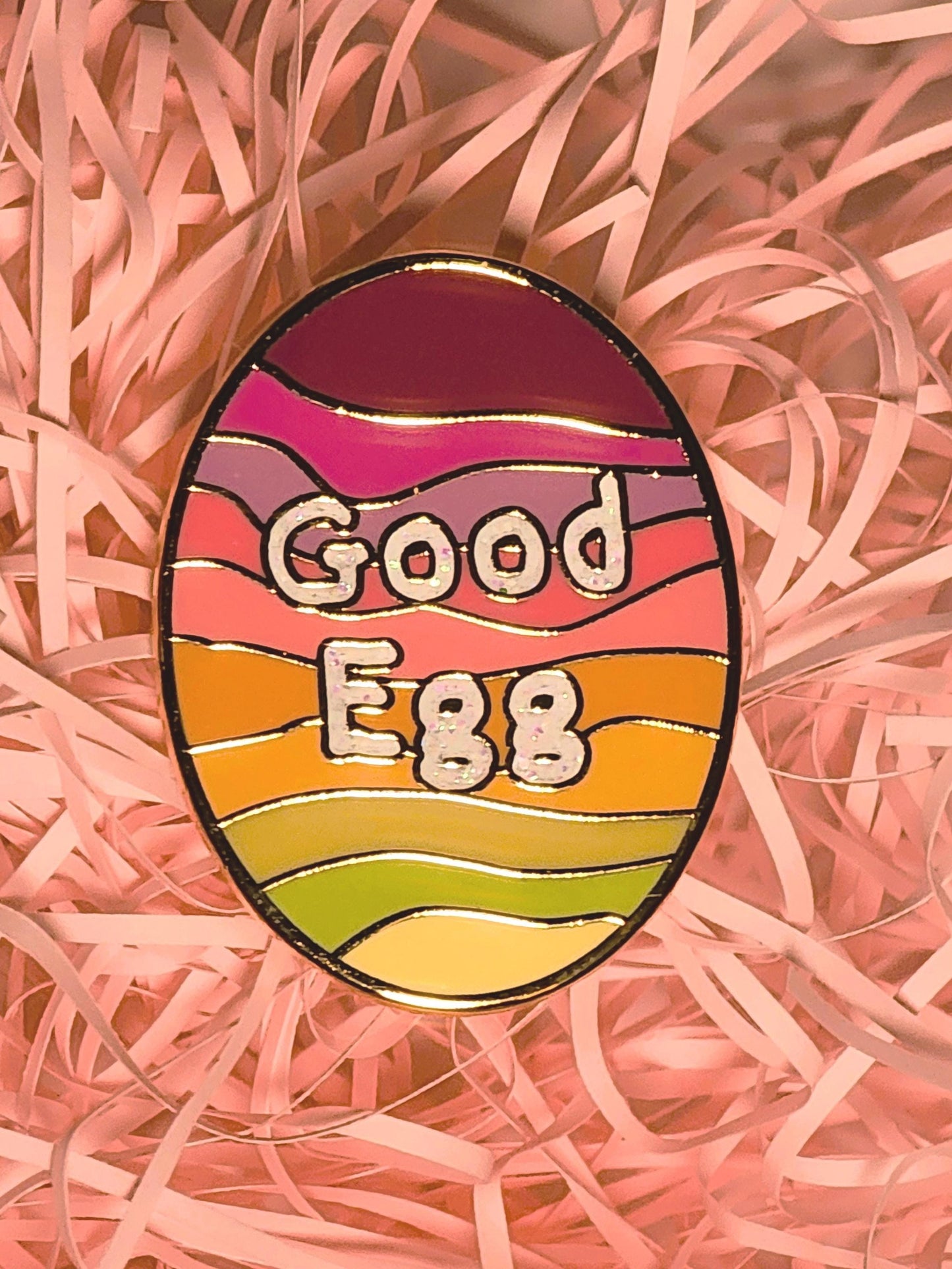 Enamel Pin, Good Egg Colorful Design, Collectible Pins, Gold Tone Background Border, 1 inch