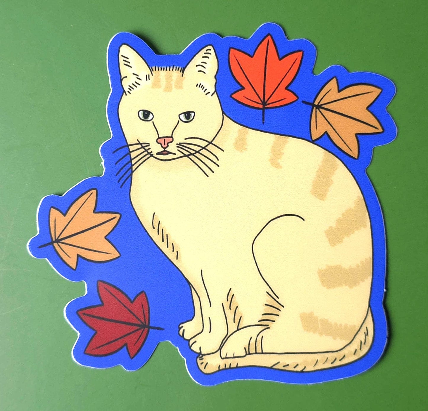 Cat in Autumn Leaves Vinyl Sticker