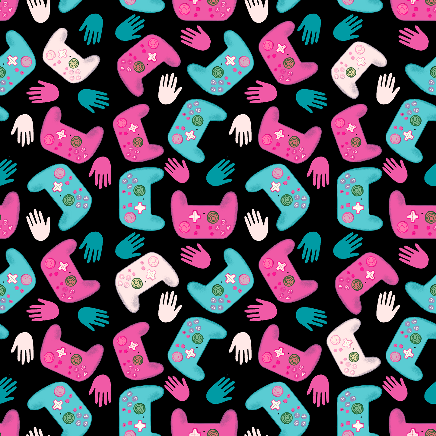 Magnet, Gaming Controller Design in Pink and Teal on Black Background, 3 Inch Square