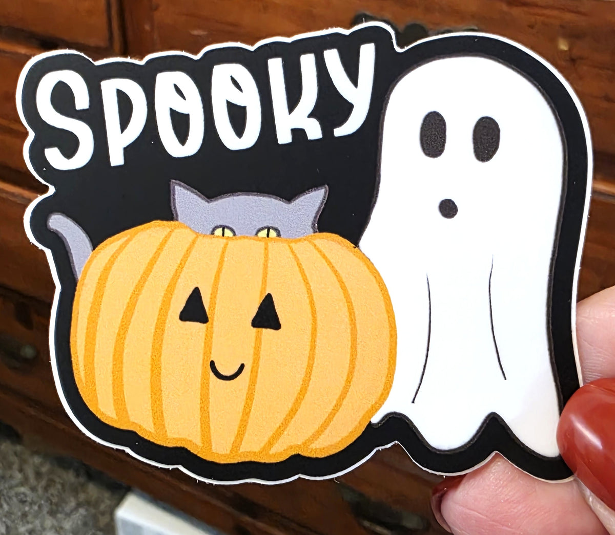 Cute Halloween Sticker, Whimsical Ghost with Kitty in Pumpkin Stickers, Spooky Vinyl Decal for Laptop, Cute Stationery Aesthetic Gift