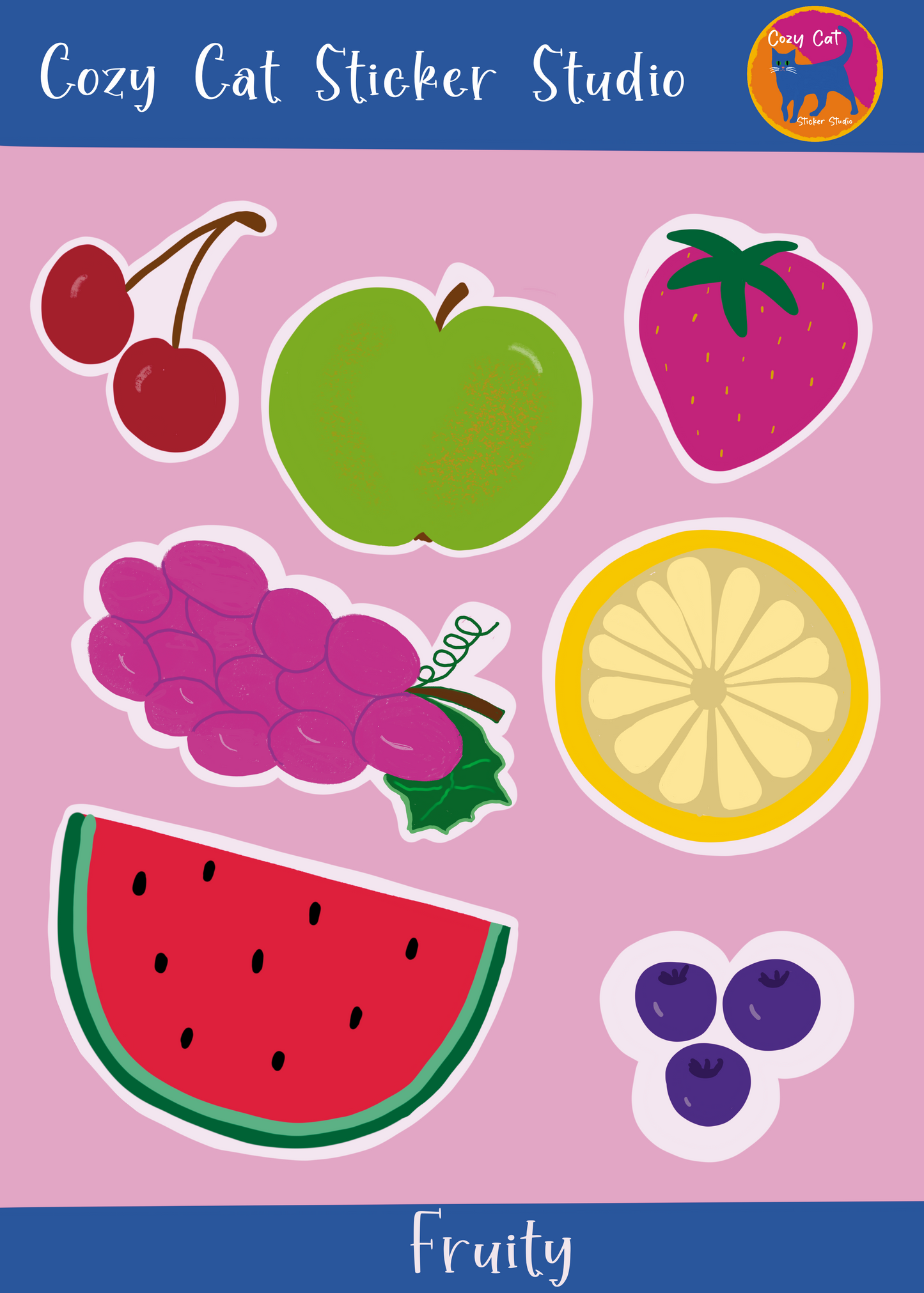 Sticker Sheet, Artistic Fruit Design, 7 Stickers per Sheet, 4" x 6" Sheet, Vinyl