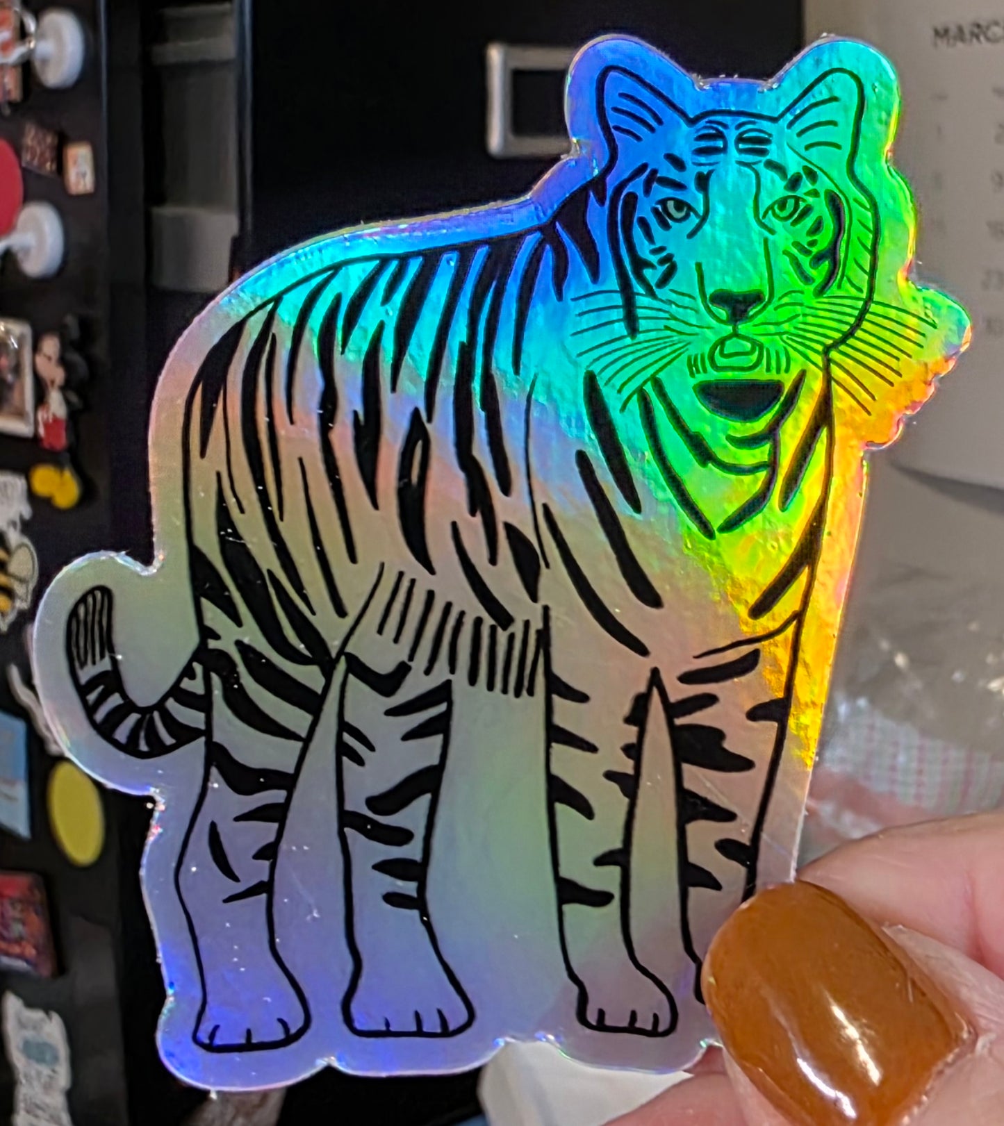 Holographic Sticker, Tiger Design, Vinyl, Die-Cut, 3 Inches