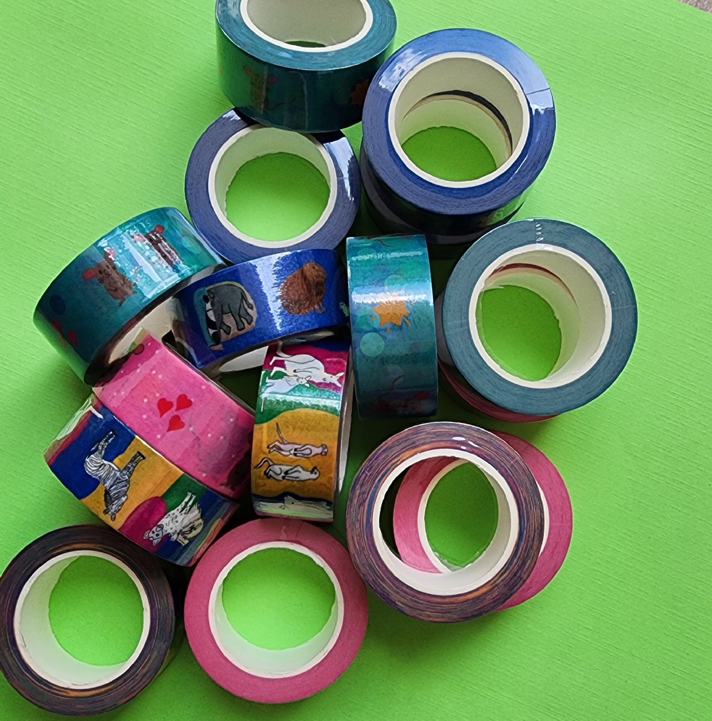 Washi Tape, Mocha Mouse on Pink or Teal with Sunshine and Hearts Design, 2cm Width, 10m Length