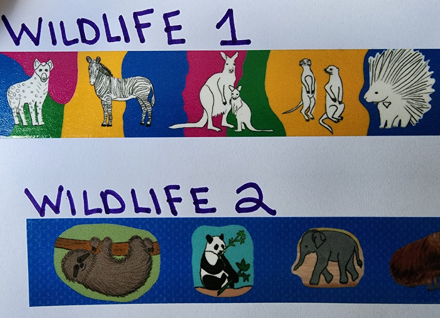 Washi Tape, Wildlife Design, Two background and Design Choices, Bold Multi Color or Blue