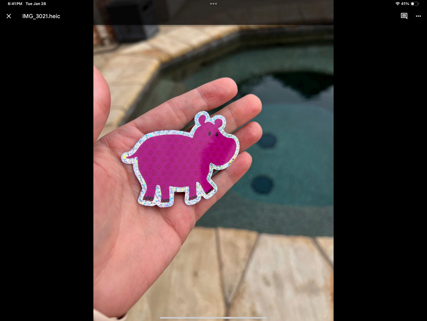Glitter Sticker, Pink Hippo With Glitter Design, Vinyl, Die-Cut, 3 Inch