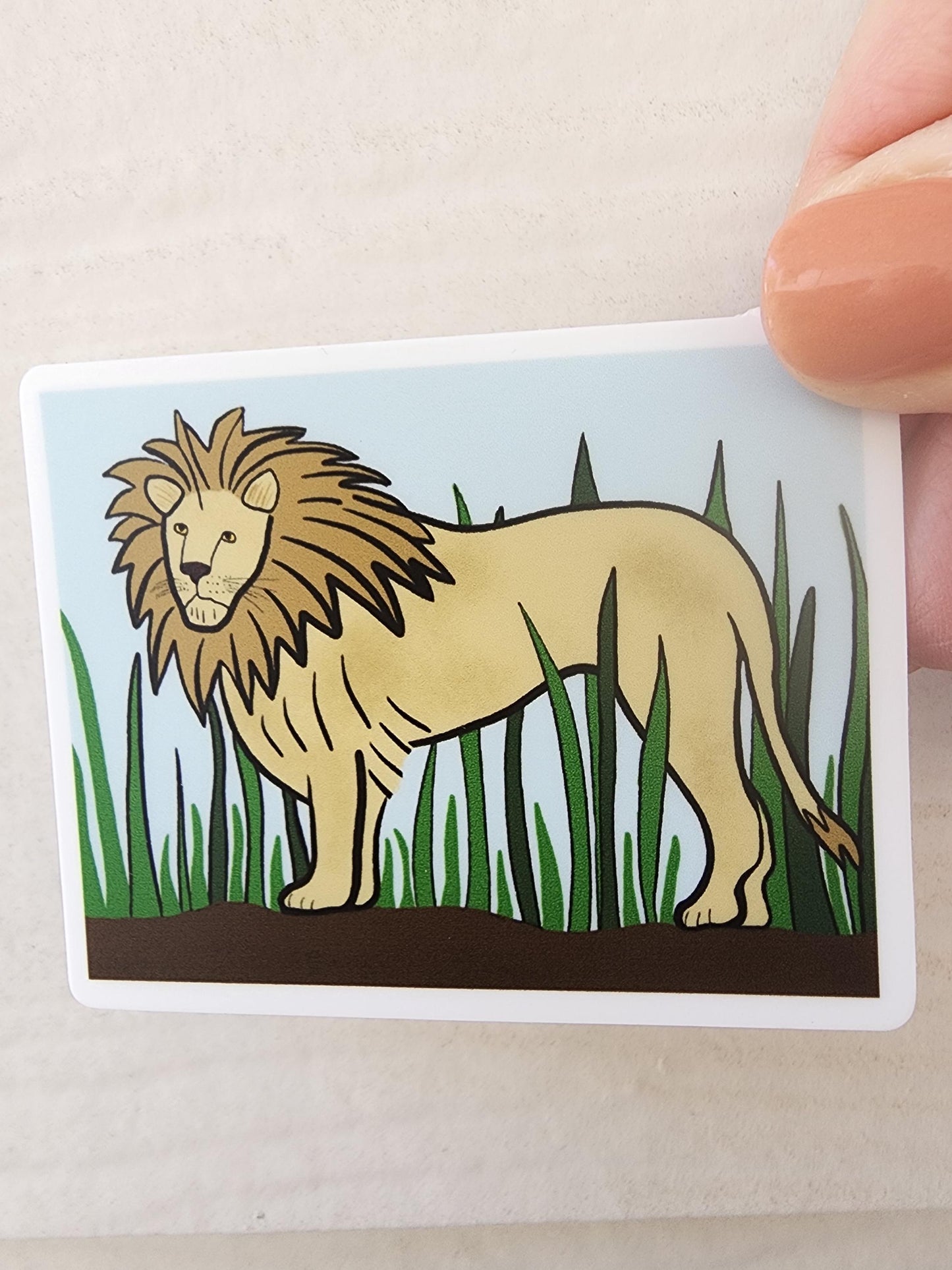 Sticker, Lion in Grass Design, Vinyl, Rectangle, 3" x 2.5"