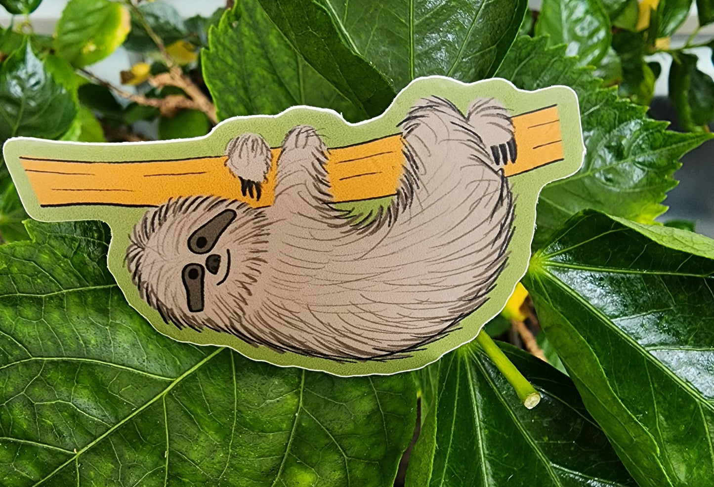 Sticker, Sloth Hanging, 2 Sticker Choices - Die-Cut or Rectangle, Vinyl, 3" or 3" x 2.5"