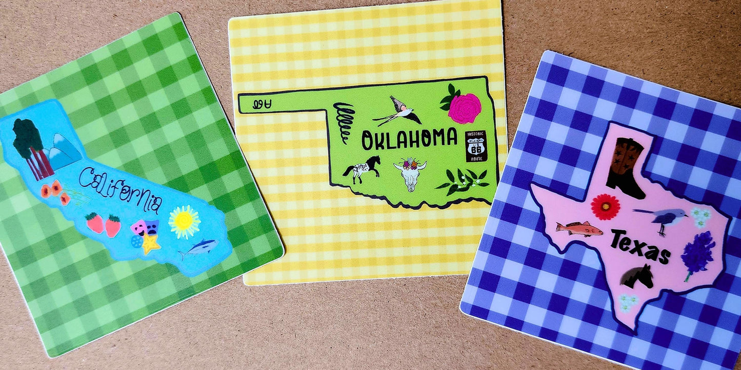 Sticker, California State Sticker, Die-Cut or Square on Gingham, Vinyl, 3 Inch