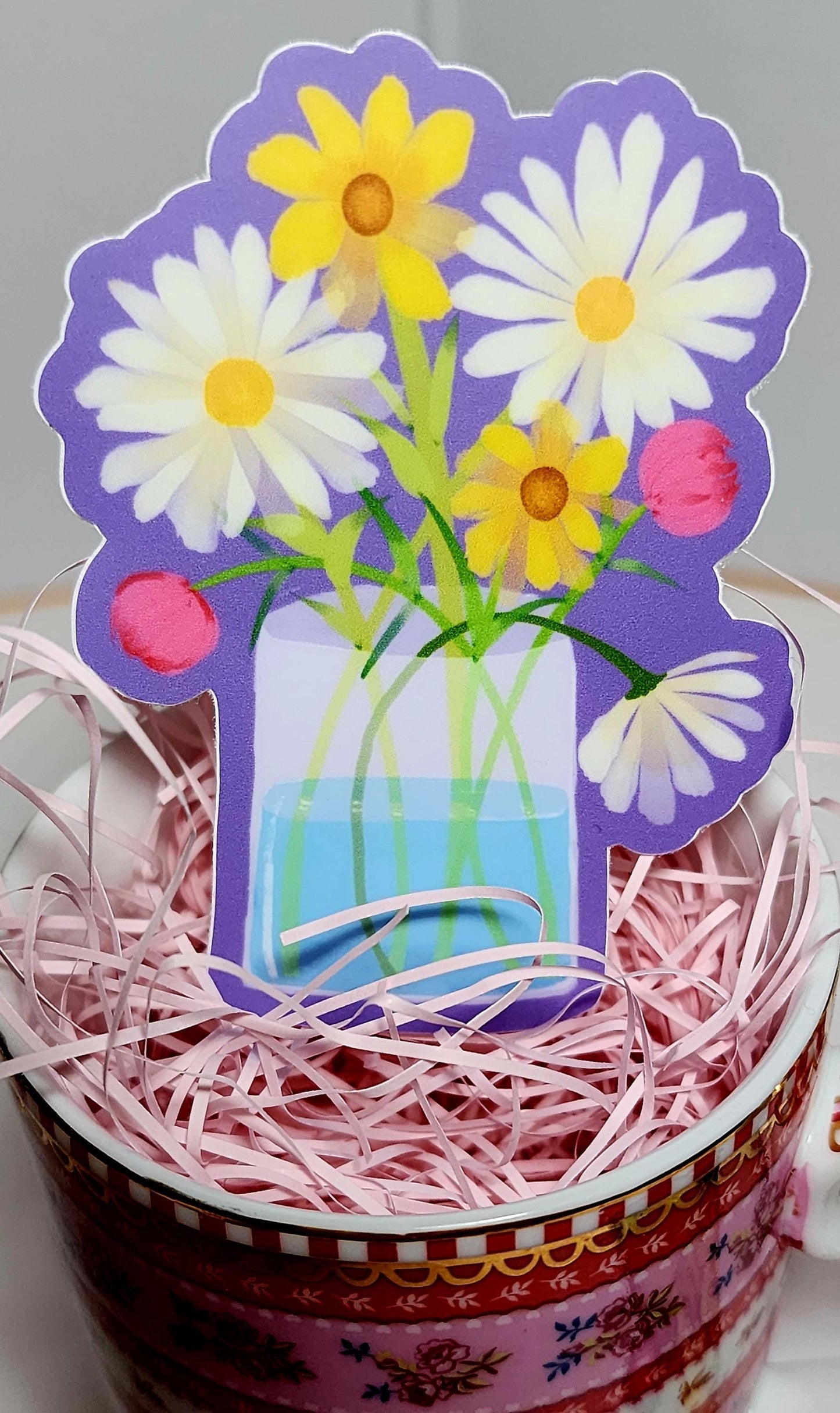 Sticker, Floral Bouquet in Vase Water, Vinyl, Die-Cut, 3 Inch