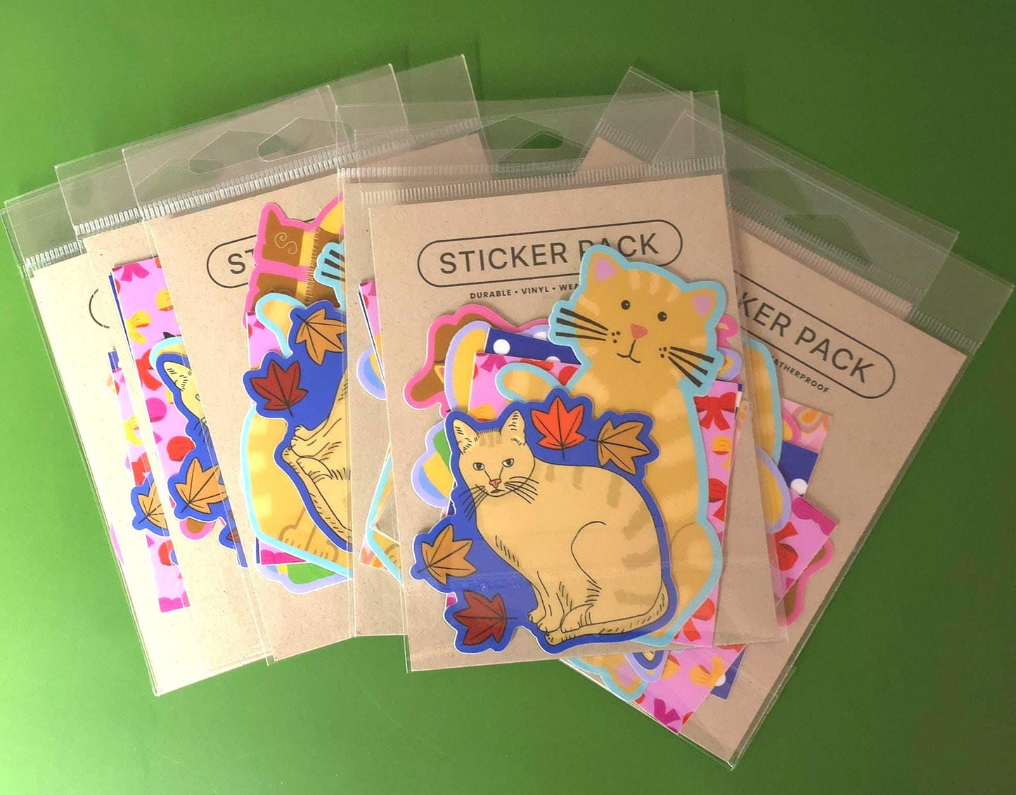 Cat Themed Sticker Pack, 7 Cat Stickers, Vinyl decals