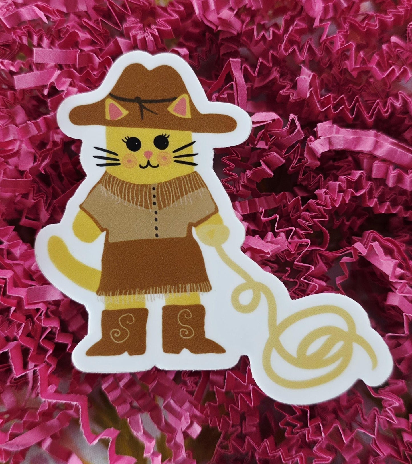 Sticker, Katrina Cat Cowgirl With Rope, Vinyl, Die-Cut, 3 Inch or 2 Inch