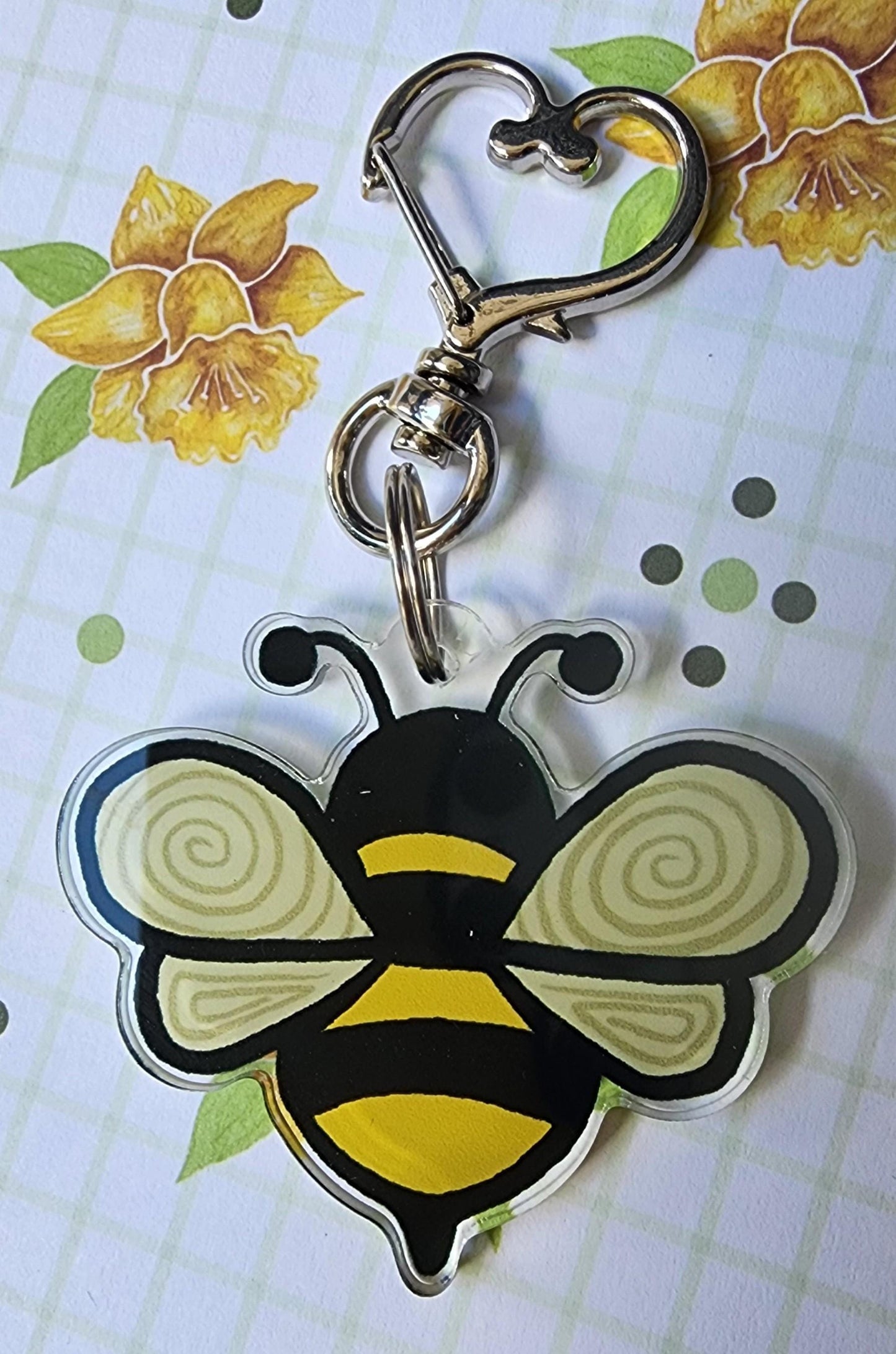 Keychain, Bee Design, Acrylic on Silver Clasp, 1.5 inch