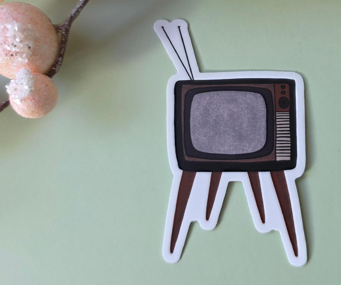 Sticker, Vintage Television Design, TVs, Choose Glitter, Holographic or Square Pattern, Vinyl 3 Inches