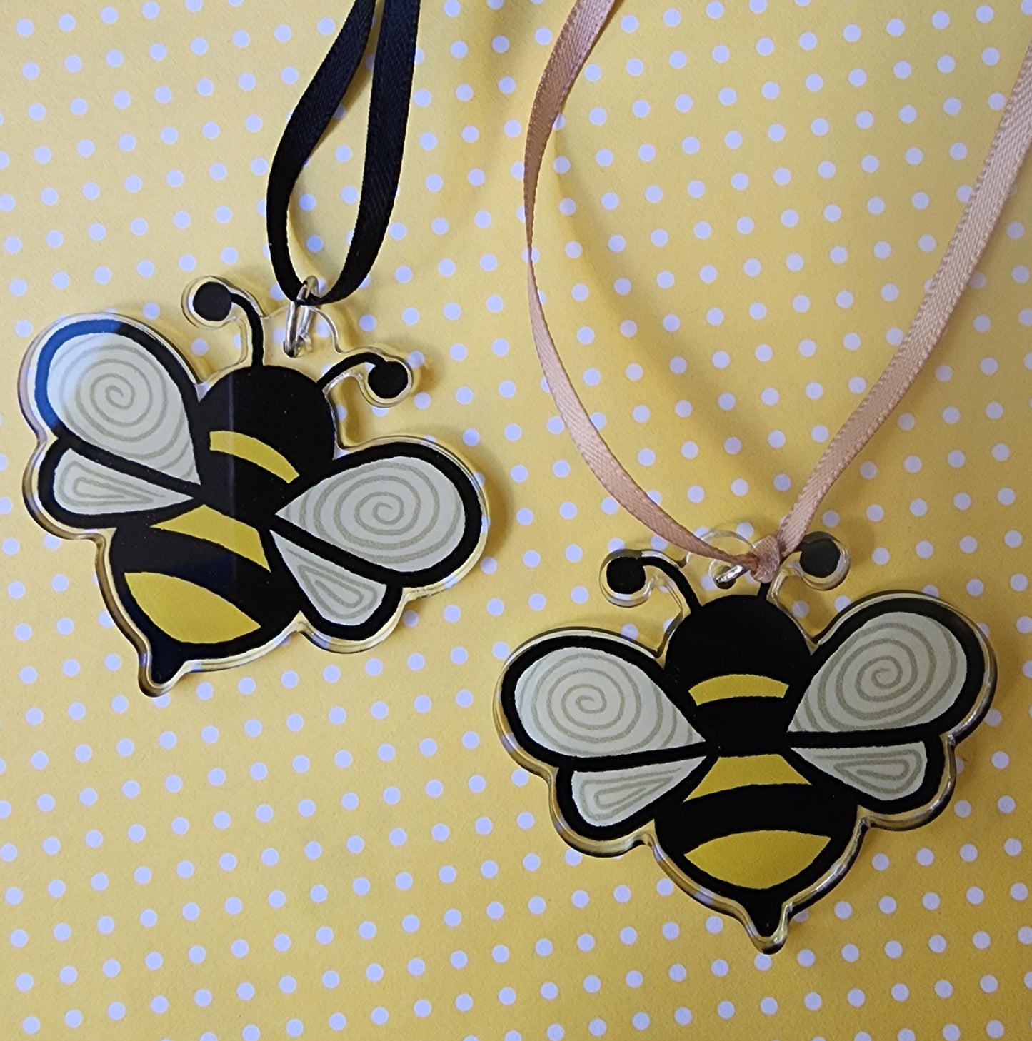 Keychain, Bee Design, Acrylic on Silver Clasp, 1.5 inch