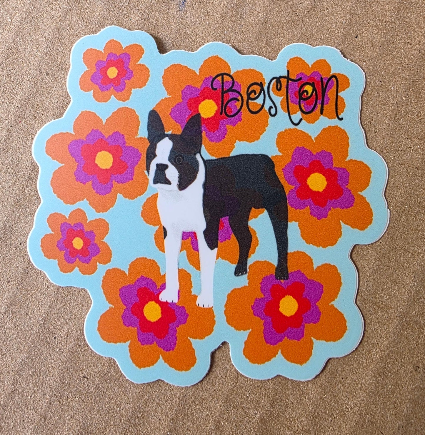 Sticker, Boston Terrier, Choose Dog Only Die-Cut or Floral Background,  3 Inch