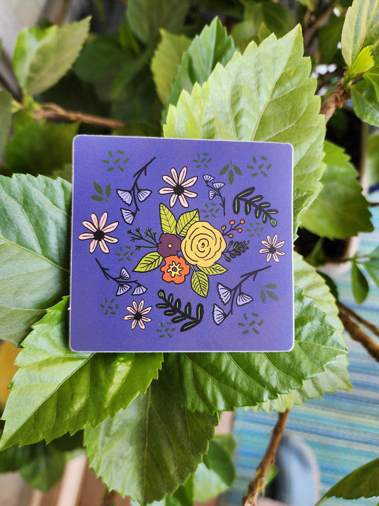 Sticker, Blue Floral, Vinyl, 3 Inch Square