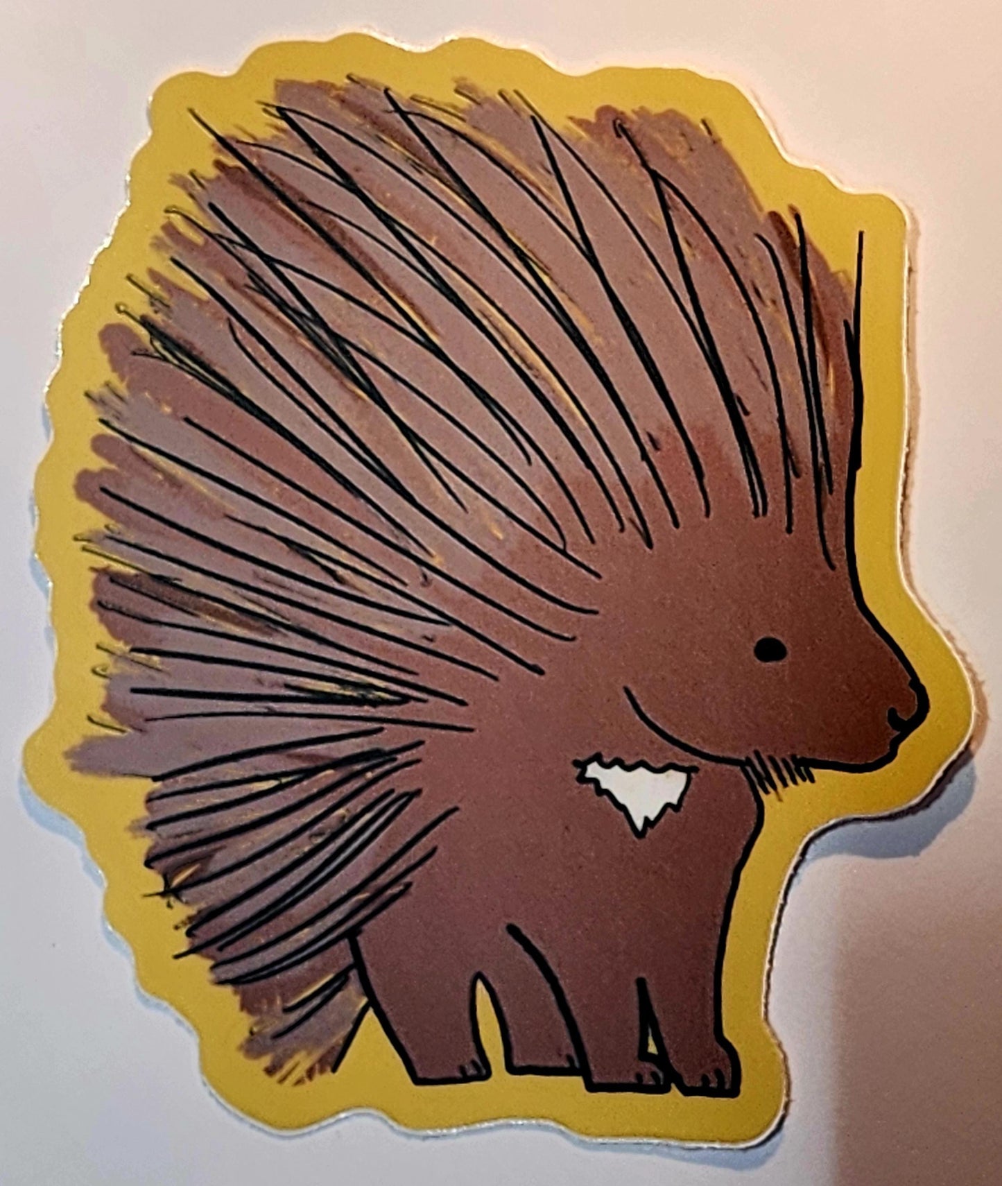 Sticker, Porcupine With Yellow Border, Vinyl, Die-Cut, 3 Inch