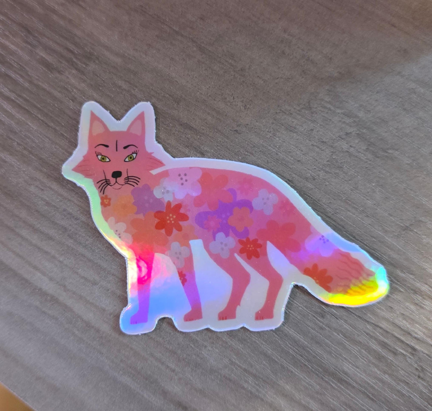 Sticker, Holographic, Pink Fox, Vinyl, Die-Cut, 3 Inch