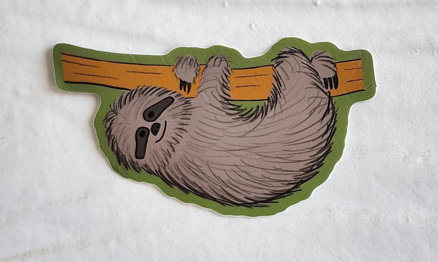 Sticker, Sloth Hanging, 2 Sticker Choices - Die-Cut or Rectangle, Vinyl, 3" or 3" x 2.5"