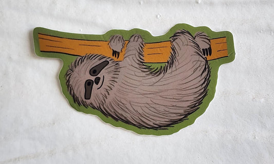 Sticker, Sloth Hanging, 2 Sticker Choices - Die-Cut or Rectangle, Vinyl, 3" or 3" x 2.5"