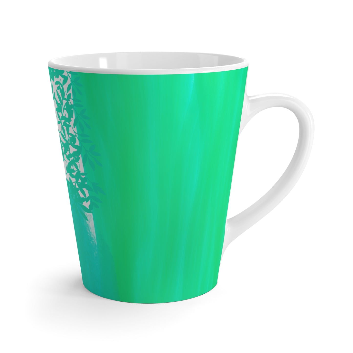 Mug, Blue-Green Spring Design, Latte Cup, 12 Ounce