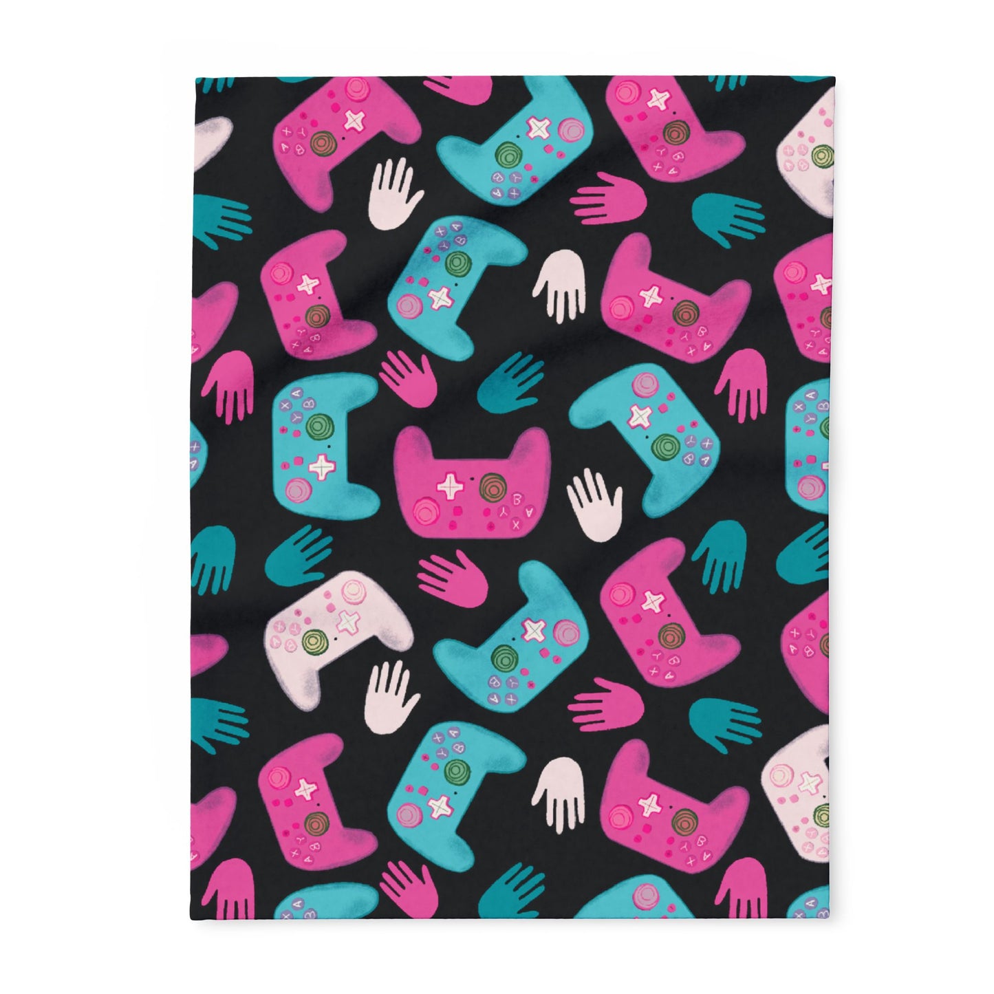 Blanket Fleece Charming Gaming Controller Design on Black Background, 2 Sizes, Blanket or Throw