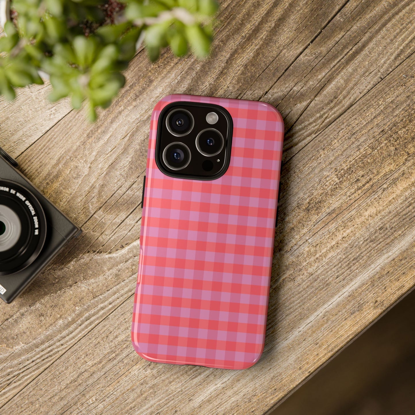 Phone Case, Pink Gingham Design, Tough Phone Case