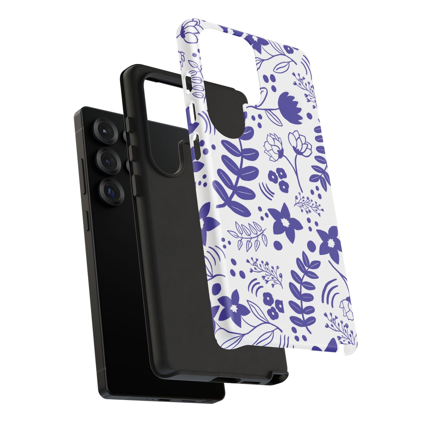 Phone Case, Blue and White Floral Design, Tough Phone Case