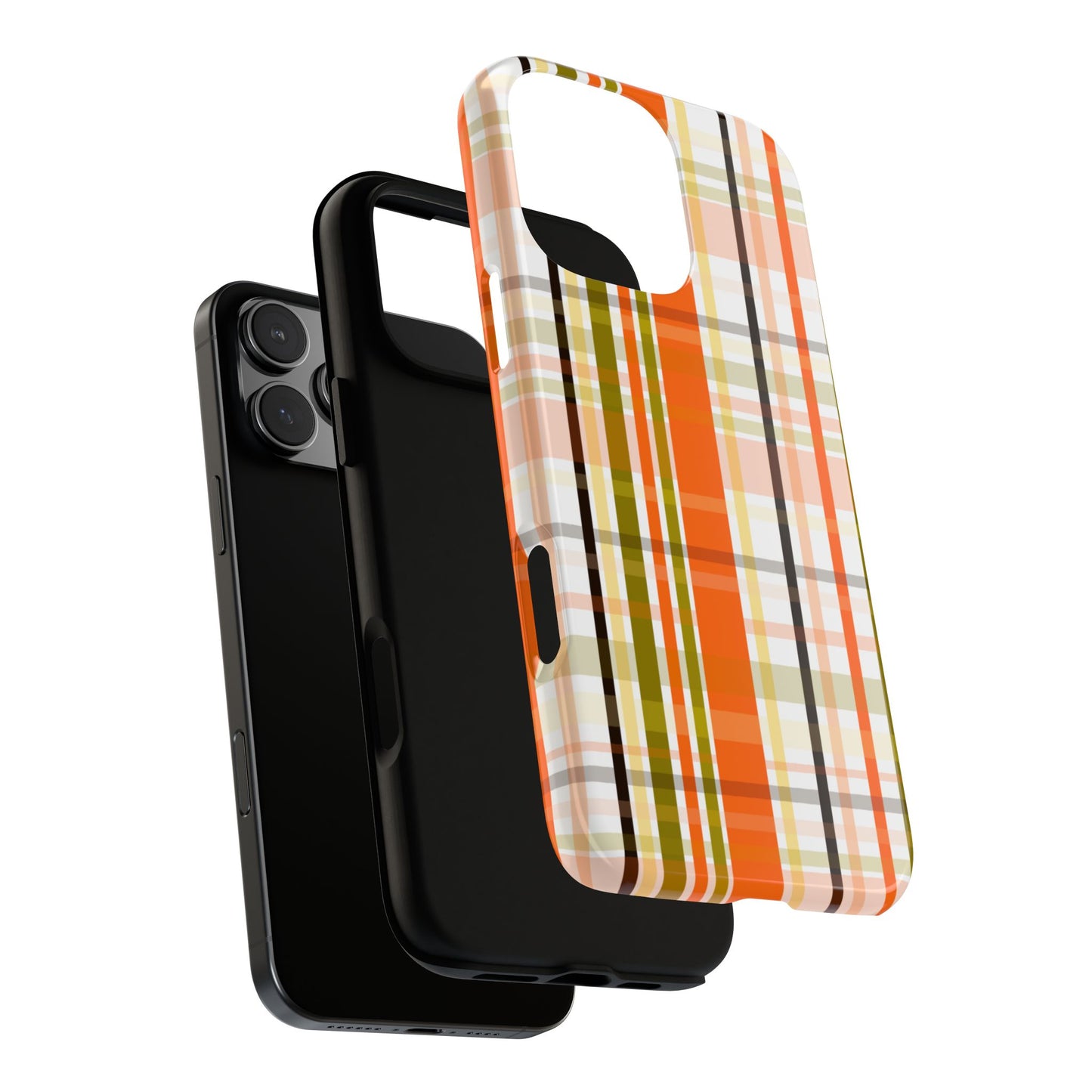 Phone Case, Orange Plaid Design, Tough Phone Case