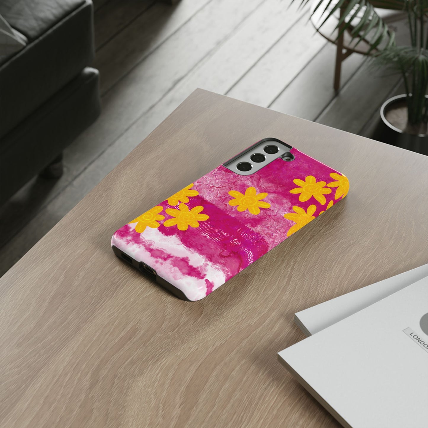Yellow Flowers on Raspberry Phone Case| Tough Case