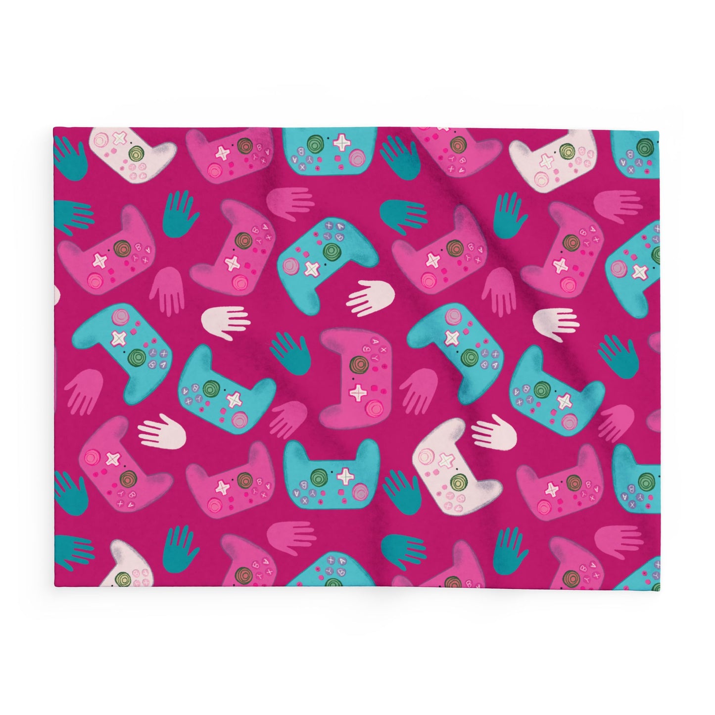 Blanket Fleece Charming Gaming Controller Design on Pink Background, 2 Sizes, Blanket or Throw