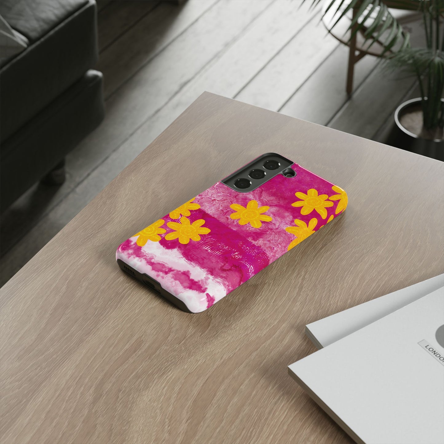 Yellow Flowers on Raspberry Phone Case| Tough Case