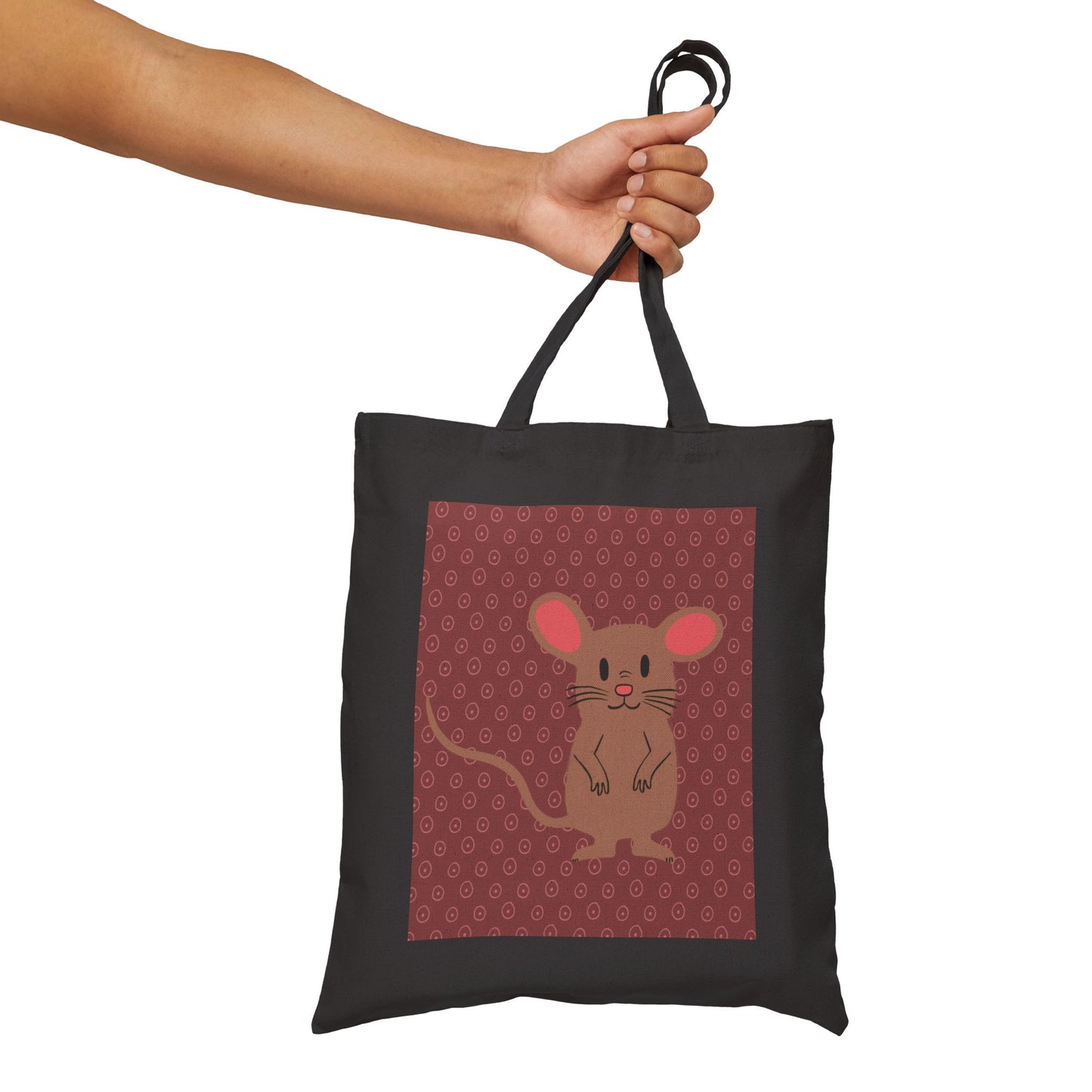 Tote Bag, Mocha Mouse Design, Cotton Canvas, Natural or Black, 15" x 16"