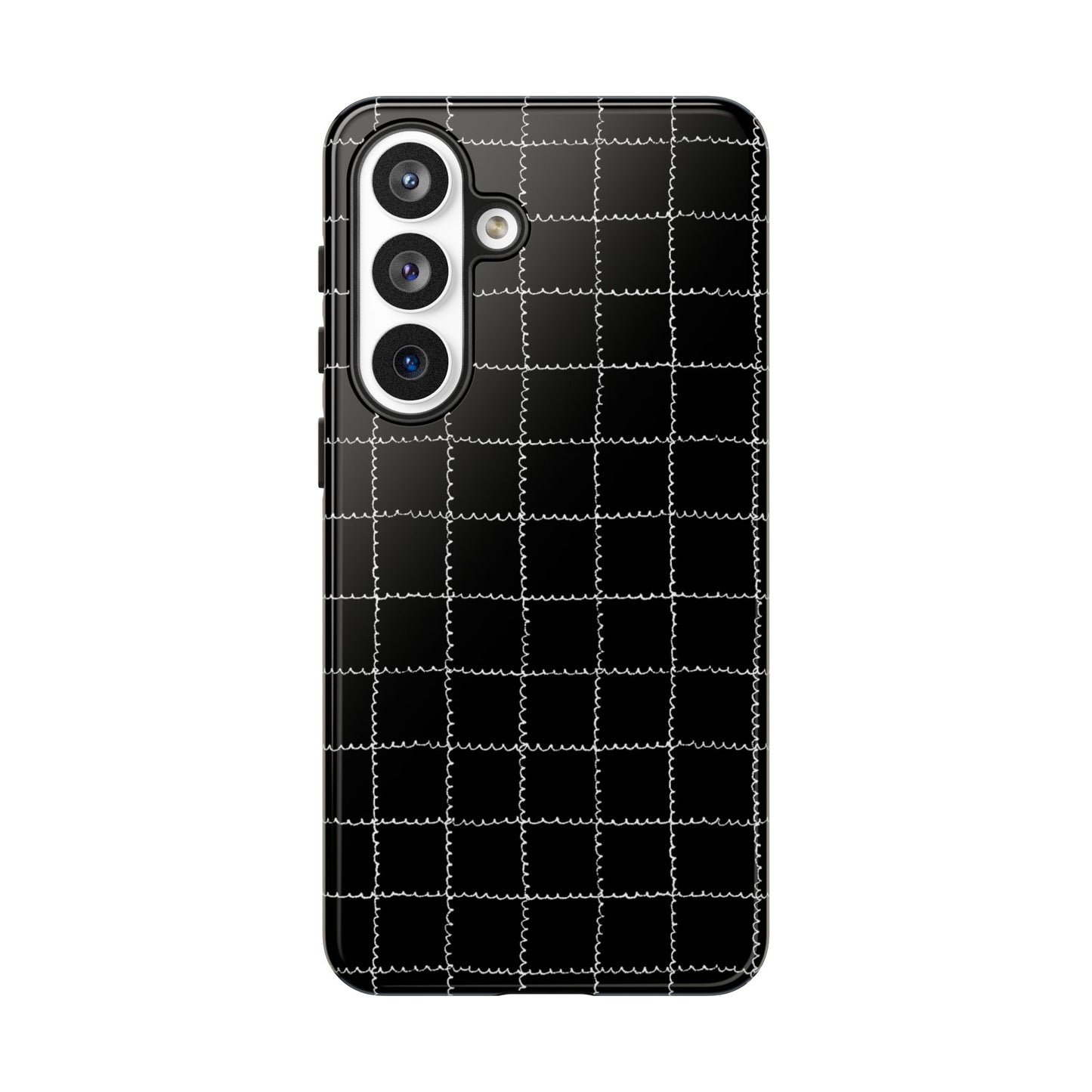 Phone Case, B & W Squiggly Squares Artistic Design, Tough Phone Case