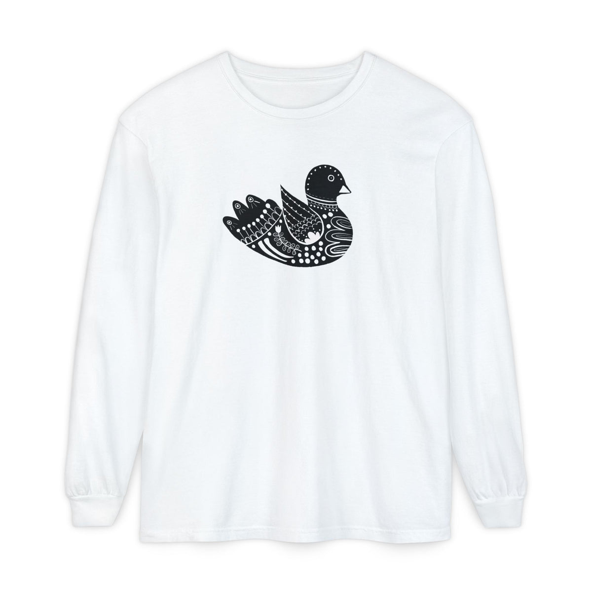 Folk Art Scandinavian Bird T Shirt, Long Sleeves