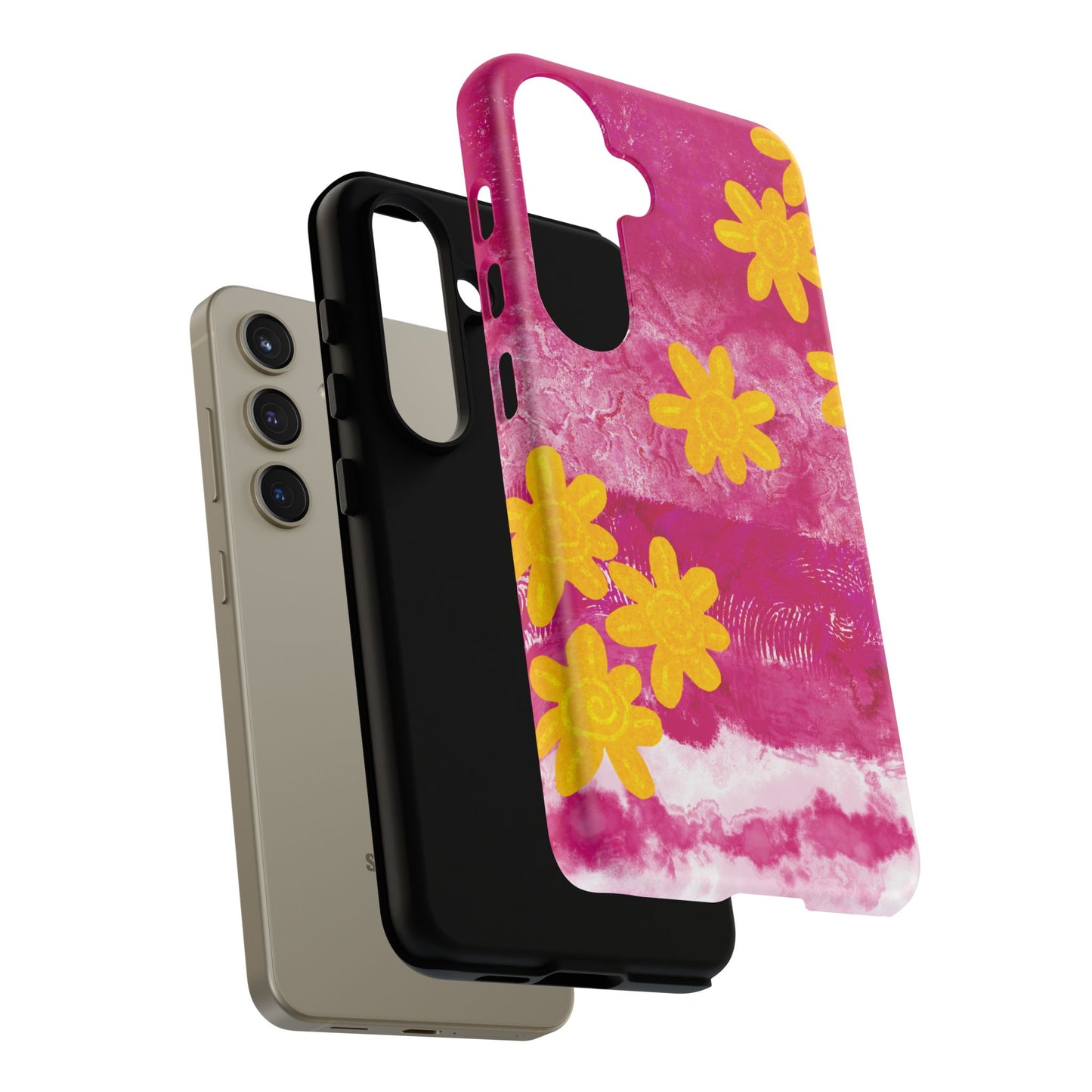 Yellow Flowers on Raspberry Phone Case| Tough Case
