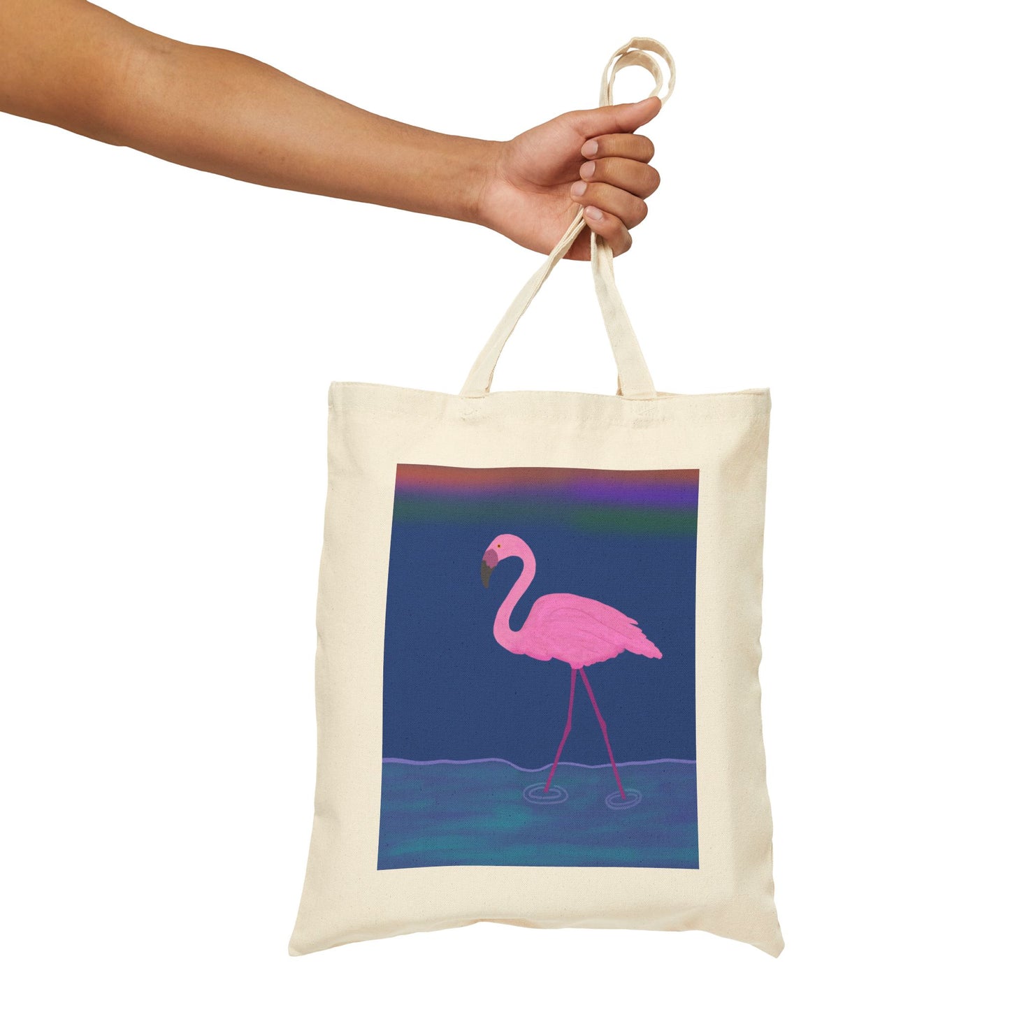 Tote Bag, Flamingo Design, Cotton Canvas, Black or Natural, 15" x 16"