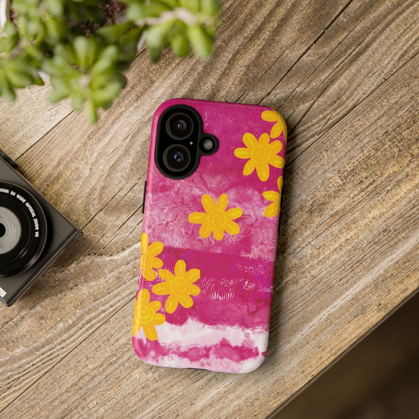 Yellow Flowers on Raspberry Phone Case| Tough Case
