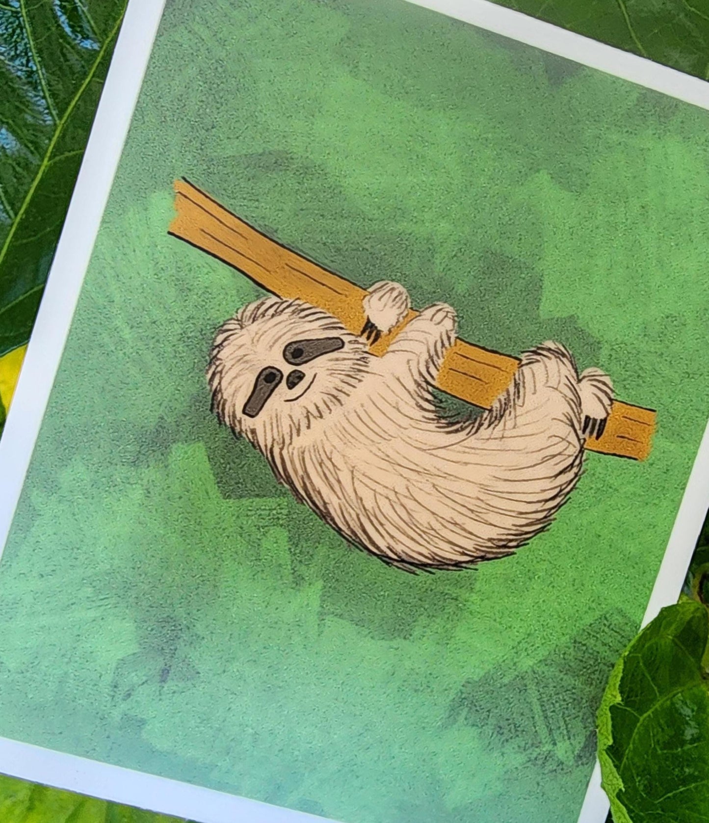 Sticker, Sloth Hanging, 2 Sticker Choices - Die-Cut or Rectangle, Vinyl, 3" or 3" x 2.5"