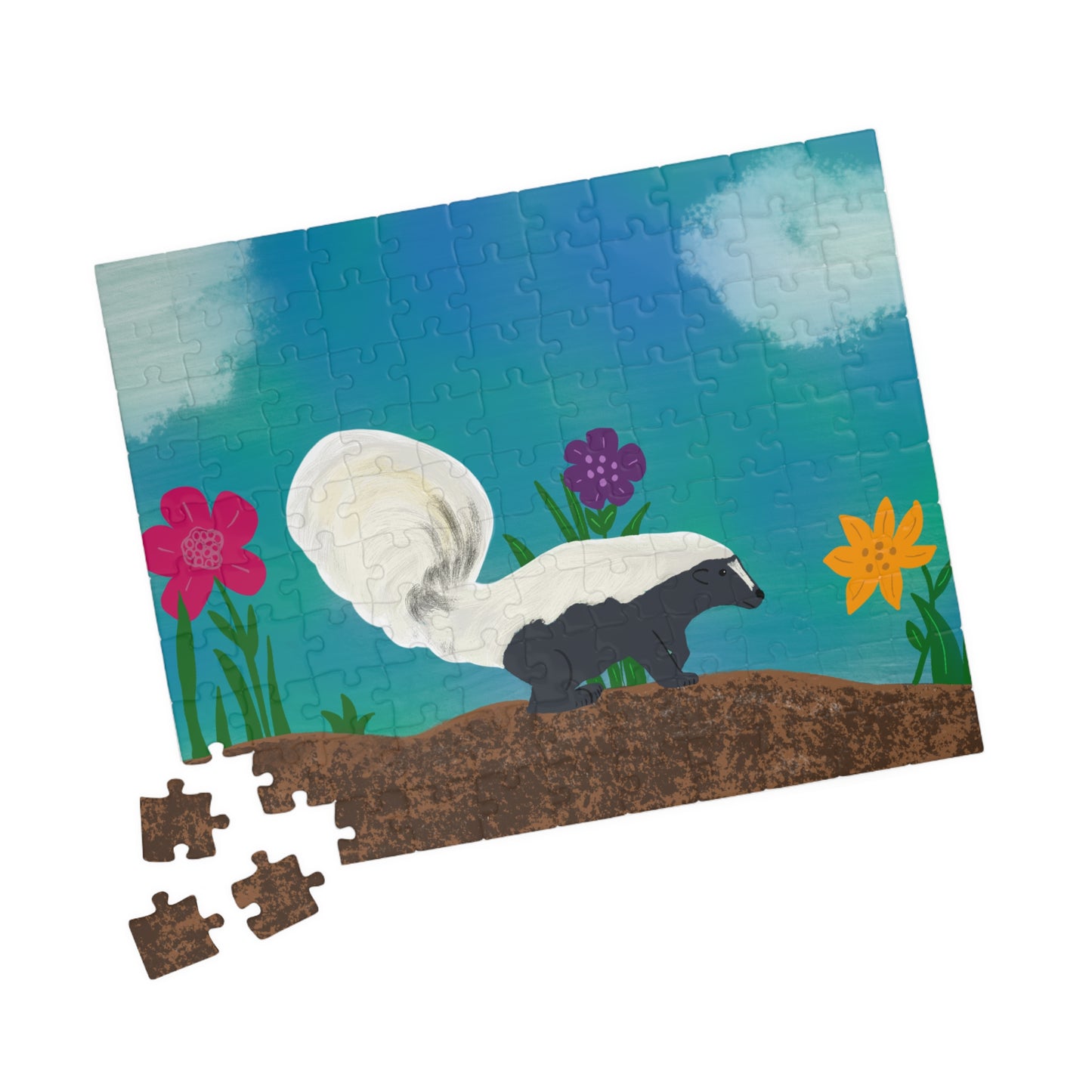 Puzzle, Skunk in Flowers Design, Family Fun, Jigsaw Puzzle, 110-520 Pieces