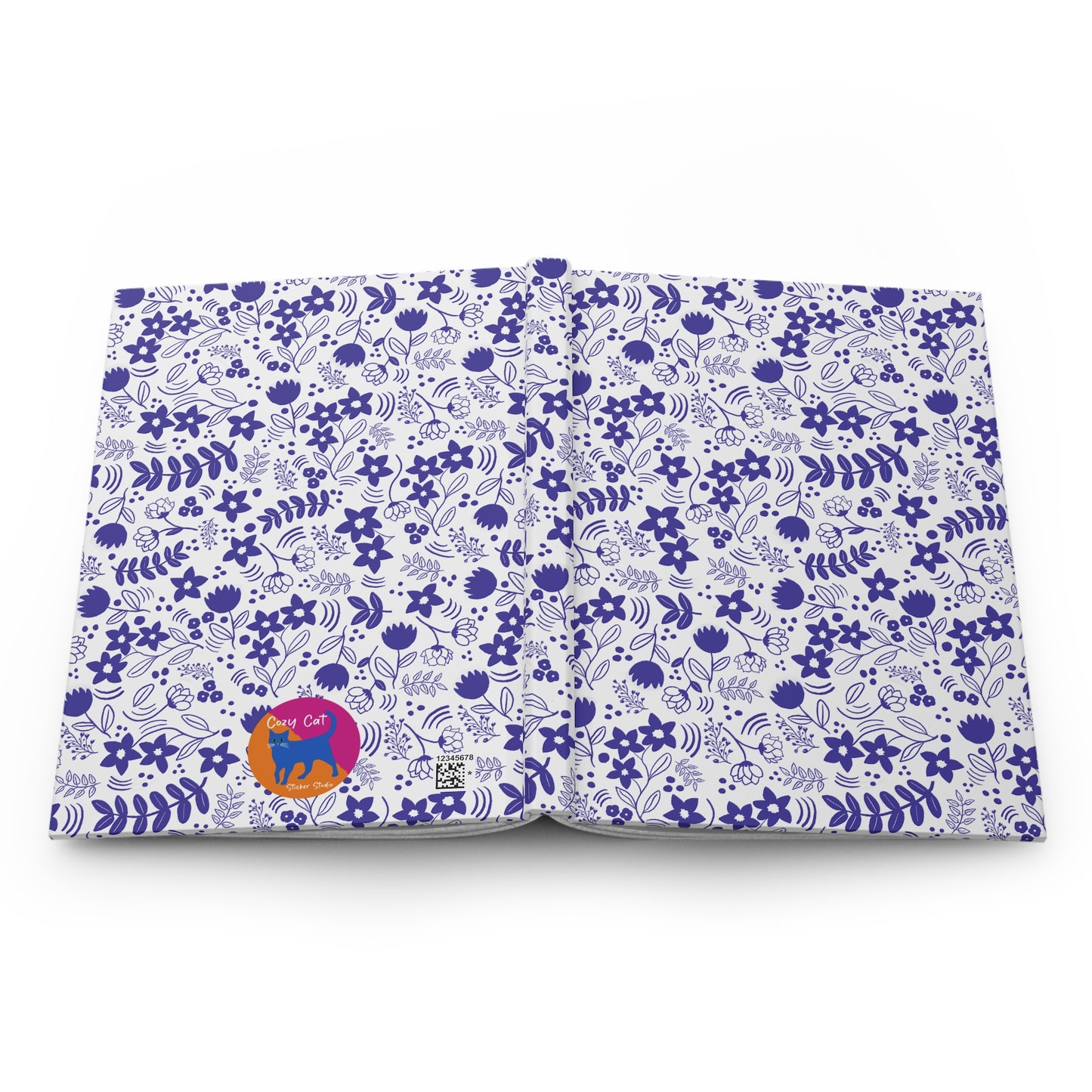 Journal, Hard Cover, Blue and White Floral Design