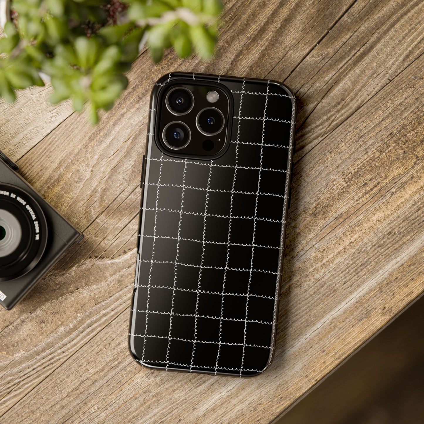 Phone Case, B & W Squiggly Squares Artistic Design, Tough Phone Case