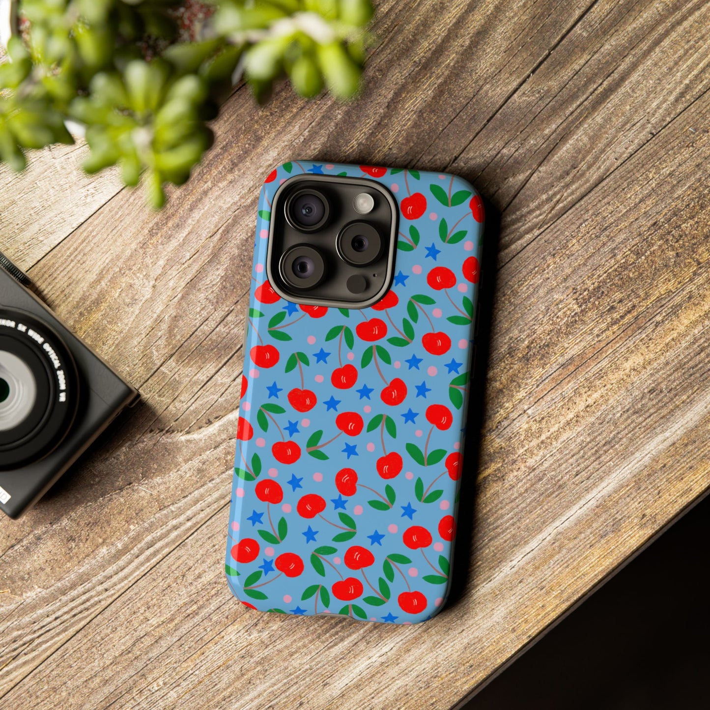 Phone Case, Cherries Design on Blue, Tough Phone Case