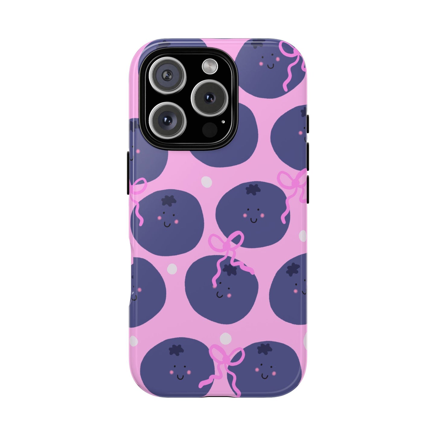 Phone Case, Blueberry and Bows Design on Pink, Tough Phone Case
